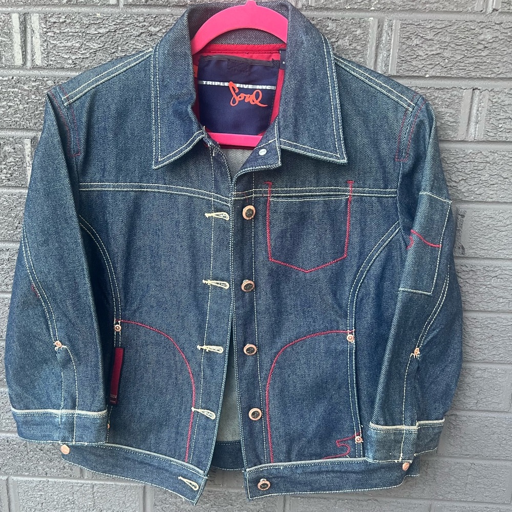 Triple Five Soul Denim Jacket with Red Accents